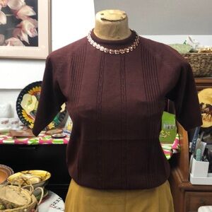 Vintage 60’s - Helen Sue - mod, short sleeves, classic brown sweater- sz s/ 34